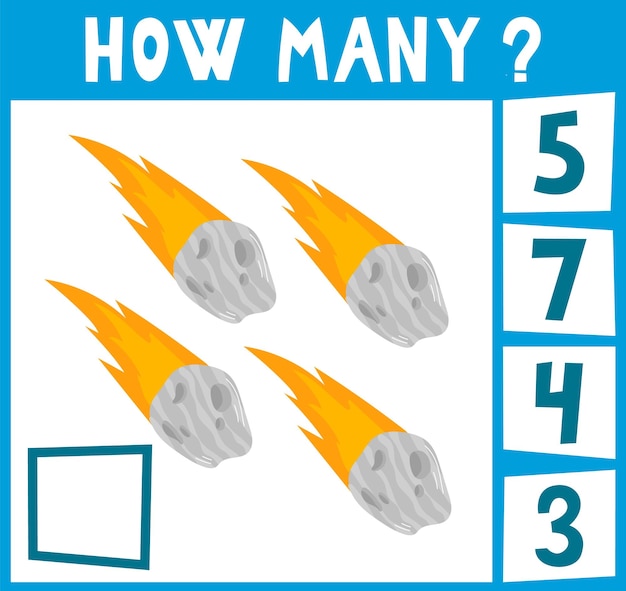 Counting Game for Preschool Children Educational a mathematical game Count how many pieces and write the result Space theme Asteroids