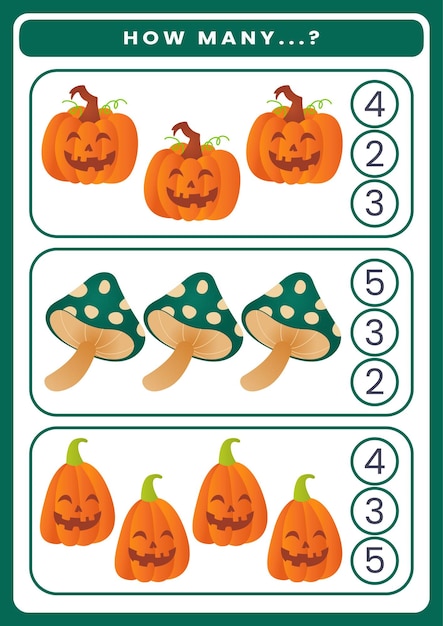 Counting game theme halloween worksheet for kids