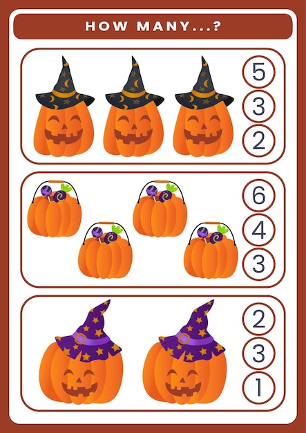 Counting game theme halloween worksheet for kids