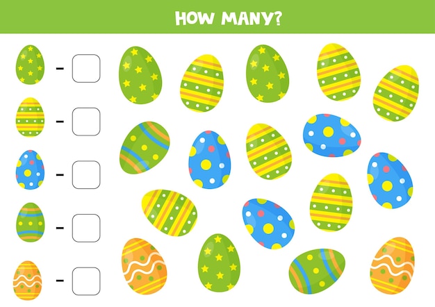 Counting game with colorful Easter eggs Math worksheet