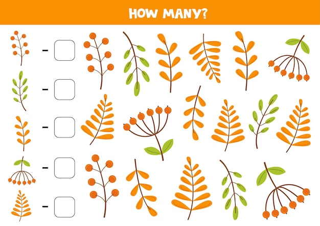 Counting game with cute autumn leaves Math worksheet