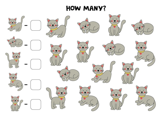 Counting game with cute cats Math worksheet