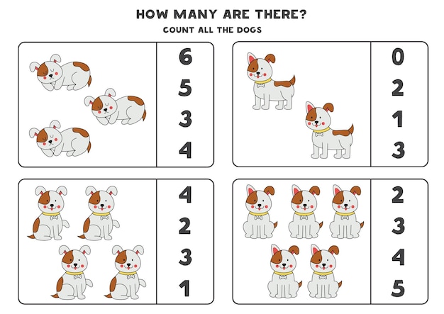 Counting game with cute hand drawn dogs Educational worksheet