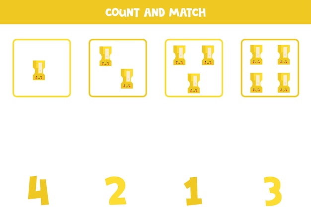 Counting game with cute sharpeners. Math worksheet.