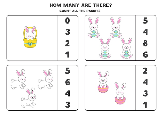 Counting game with Easter bunnies Educational worksheet