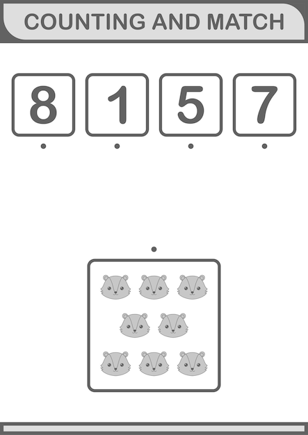 Counting and match Skunk face Worksheet for kids