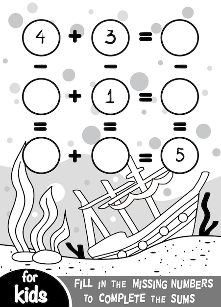 Counting Math Game for Preschool Kids Addition and subtraction worksheet on underwater background