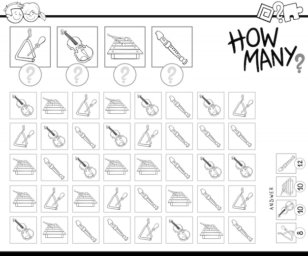 Counting musical instruments coloring page