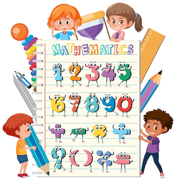 Counting number 0 to 9 and math symbols for kids