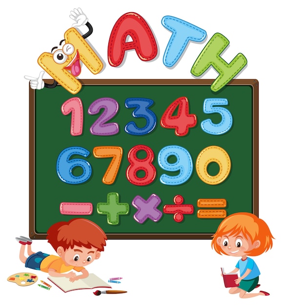 Counting numbers from zero to nine and math symbols