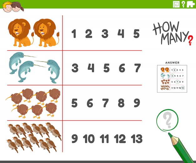 Counting task with funny animal characters