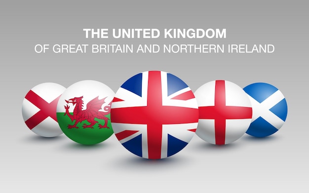 Country of Great Britain England, Scotland, Wales and Northern Ireland. Flags in the form of a ball. Vector illustration