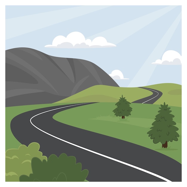 Country landscape with road square frame vector