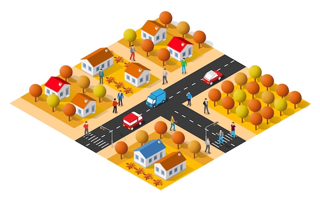 Country village district isometric of a rural area