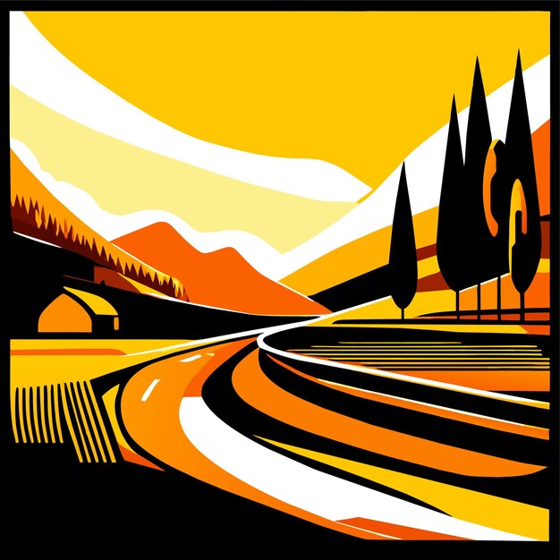 Vector countryside vector landscape with road vector illustration