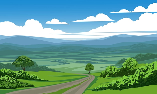 Countryside vector landscape with road