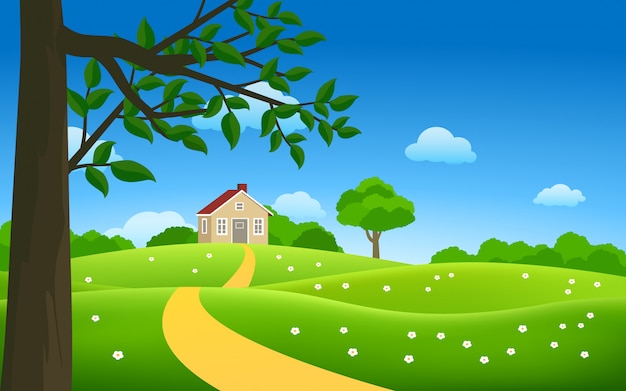 Countryside vector scenery with house