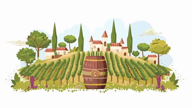 Vector countryside vineyard wine barrel vector