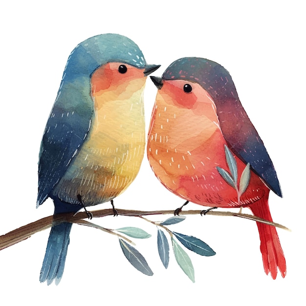 Vector couple bird vector illustration in watercolor style