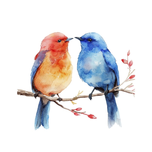 couple birds vector illustration in watercolour style