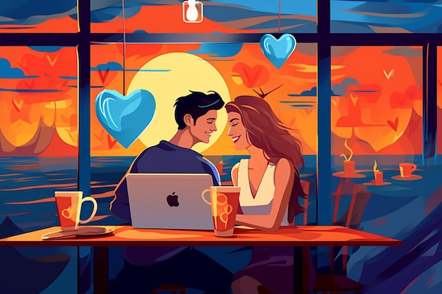 Couple at Cafe with Laptop