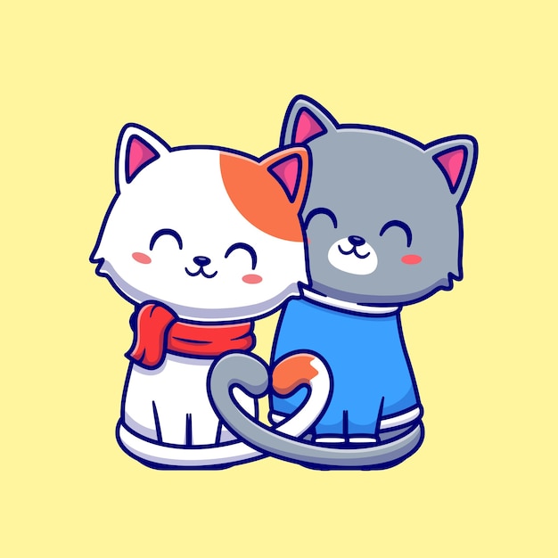 Couple Of Cat Cartoon Illustration