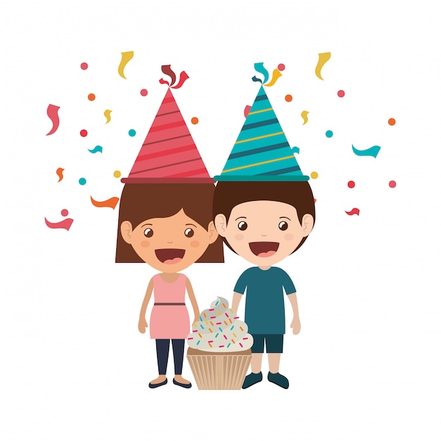 Vector couple of children in birthday celebration