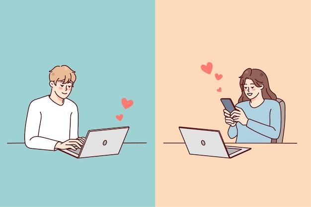 Couple communicate online with relationship on distance