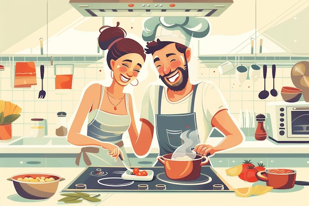 Couple Cooking In Kitchen