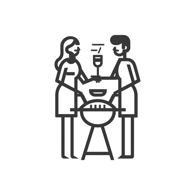 Vector couple cooking together on a bbq grill