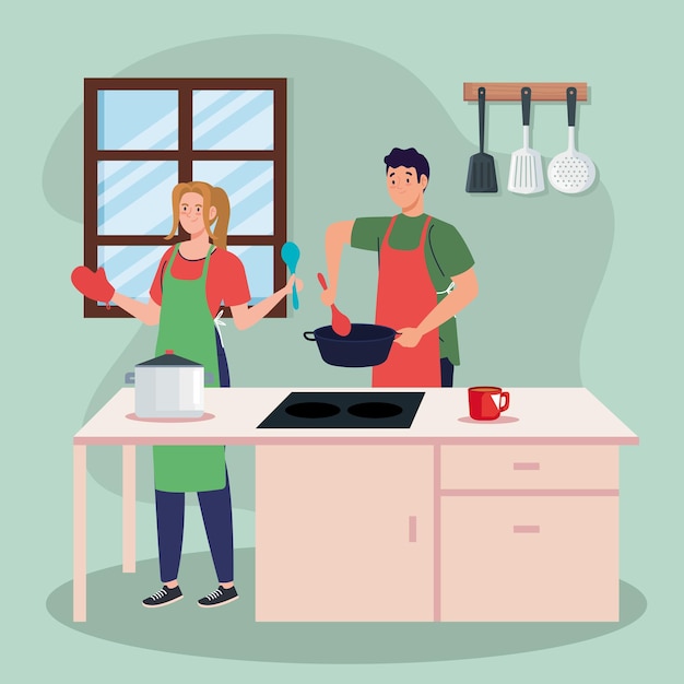 Couple cooking with pot