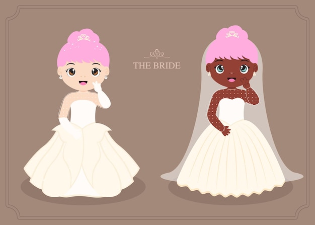 couple of cute bride illustration