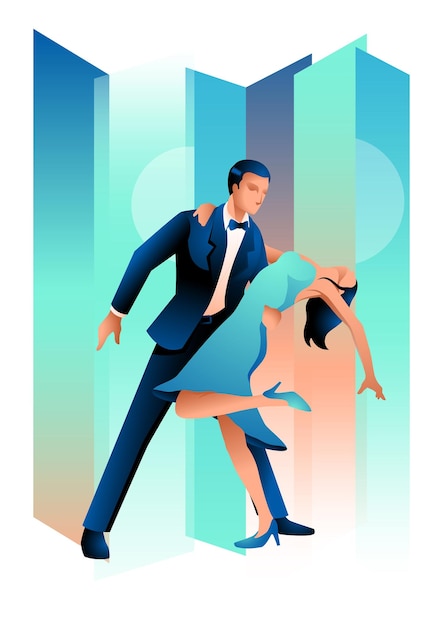 Couple dancing, art deco vector illustration style