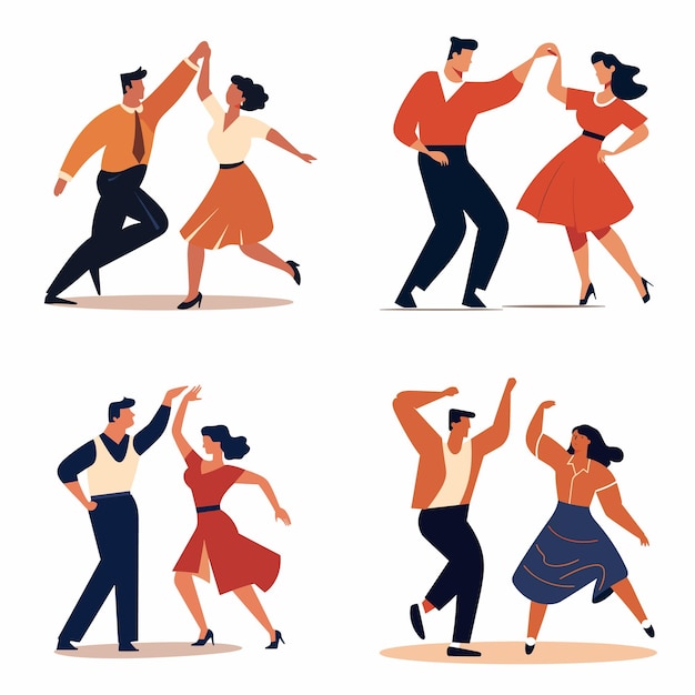 Couple dancing swing rock n roll retro style clothes Energetic dance moves joyful expression