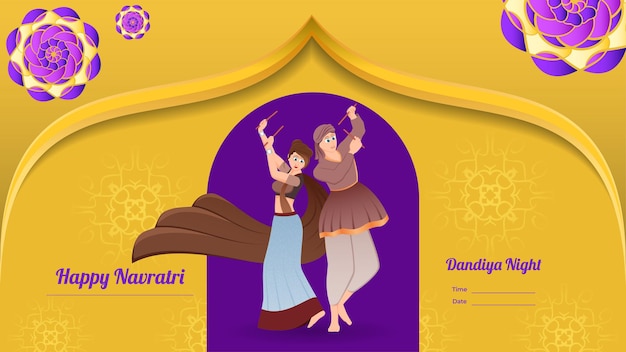 Couple dandiya banner vector illustration happy navratri