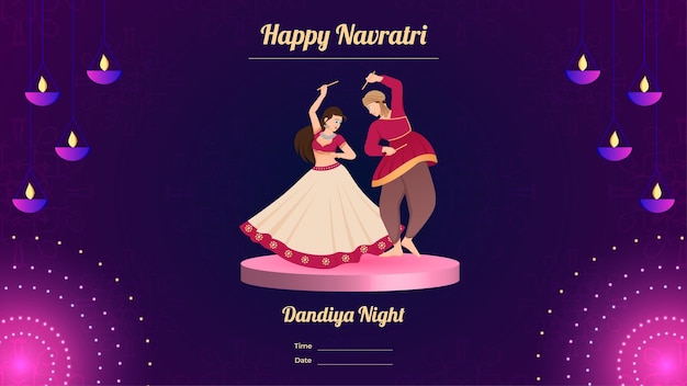 Couple dandiya night banner vector Happy Navratri