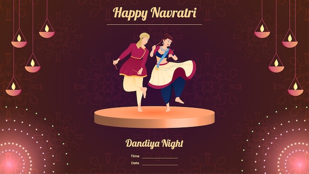 Couple dandiya night banner vector Happy Navratri