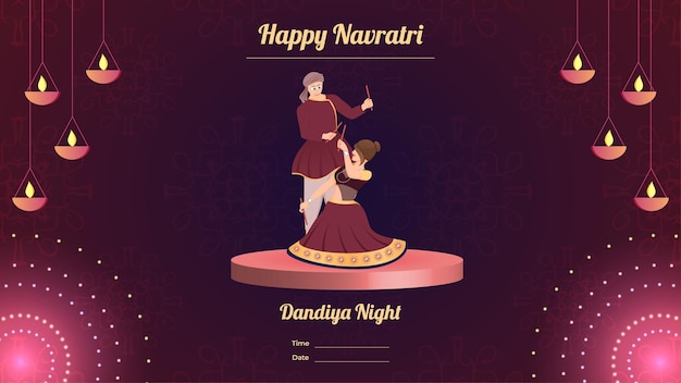 Couple dandiya night banner vector Happy Navratri