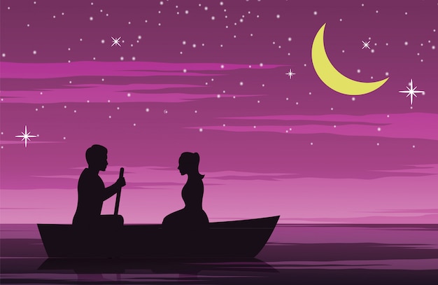 Vector couple date by row boat