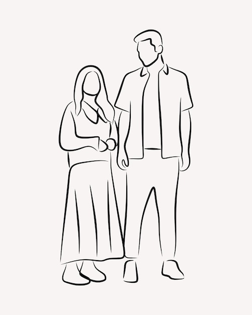 Couple date silhouette logo vector hand drawn line art