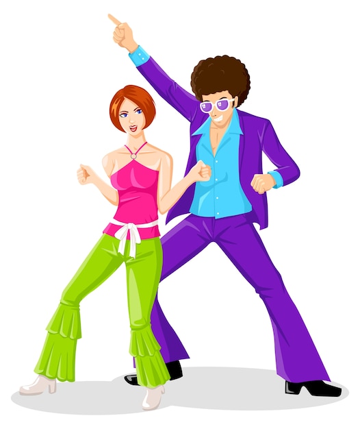 Couple disco dancing in the 70s fashion style