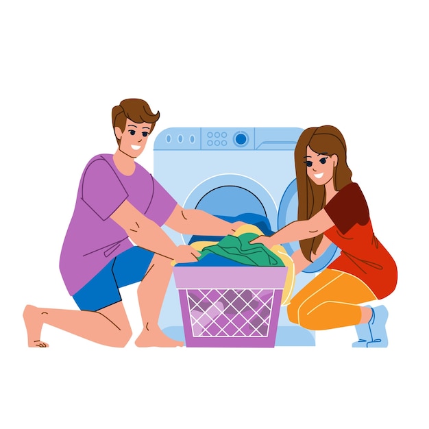 Couple doing laundry vector