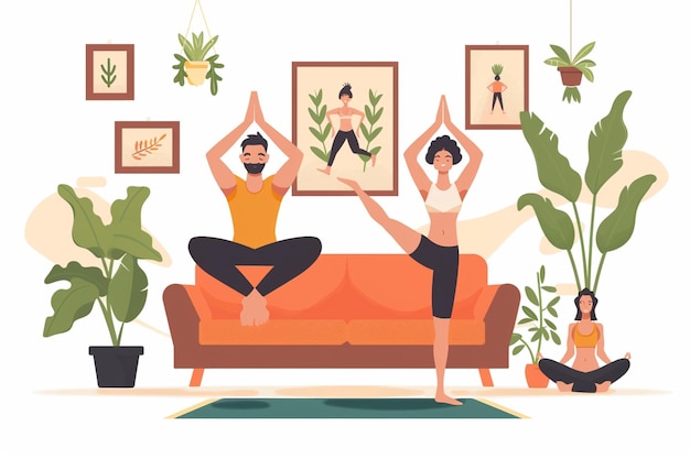 Couple Doing Yoga on the Sofa