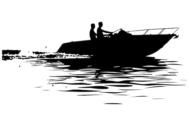 Vector couple driving speed boat silhouette graphic