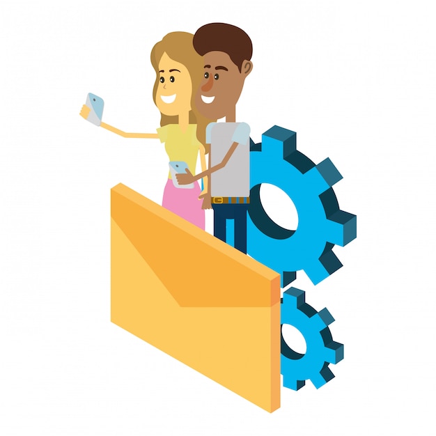 Couple and email technology isometric