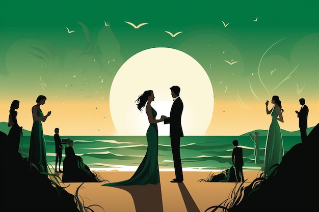 Vector couple exchanging vows illustration