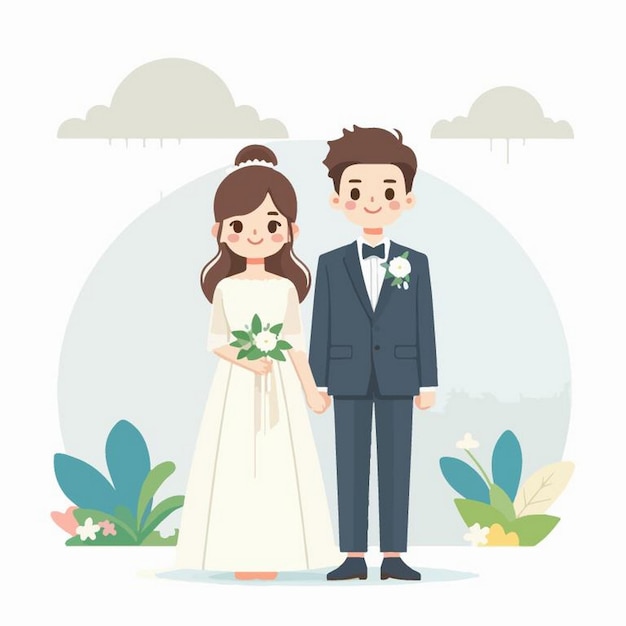 a couple in a garden with a sky background