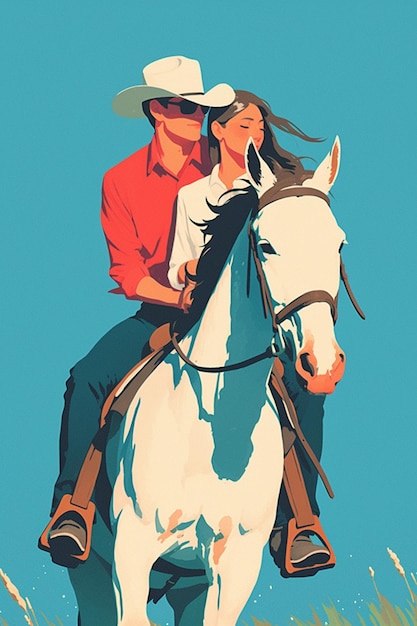 Vector couple going horseback riding on the beach