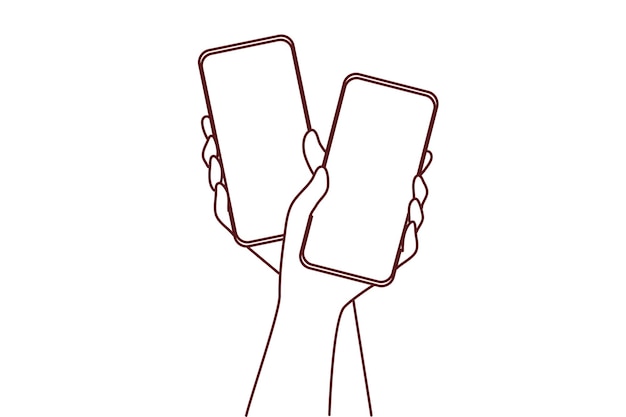 Couple hands with cellphones and internet dating