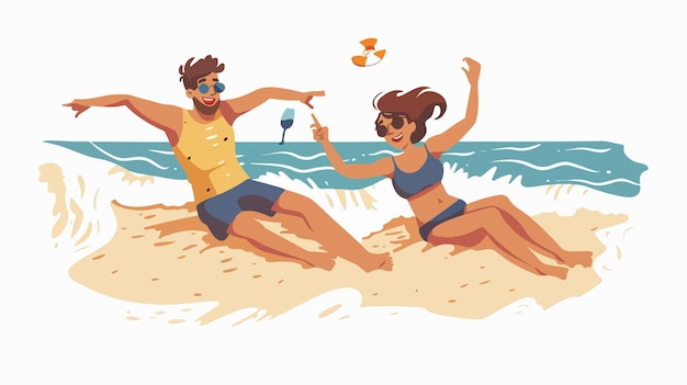 Couple Having Fun on Beach Flat Style Vector Isolated